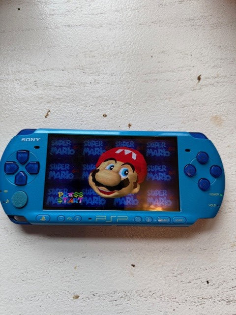 Blue Sony PSP 3000 (Modded) – 64GB – N64 & GBA Games Loaded